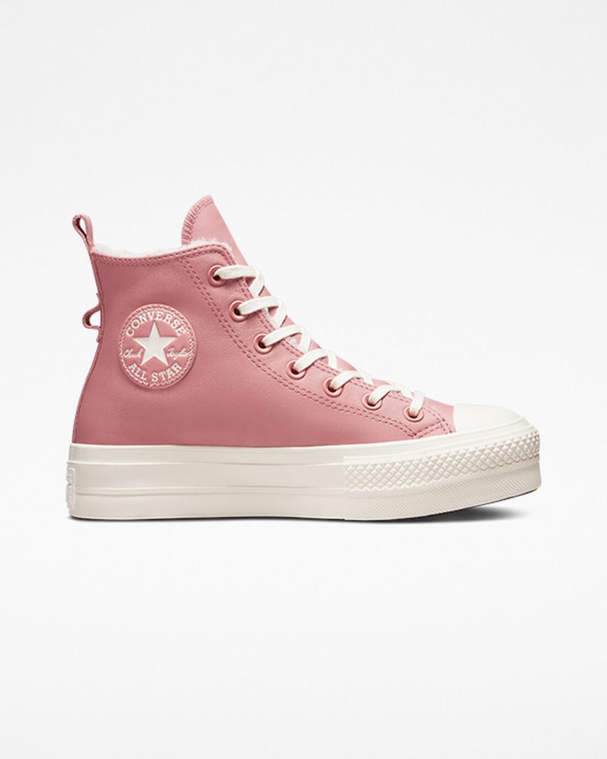 Dámské Boty Na Platformy Converse Chuck Taylor All Star Lift Podšité Læder Vysoké Růžové | CZ RTDV50